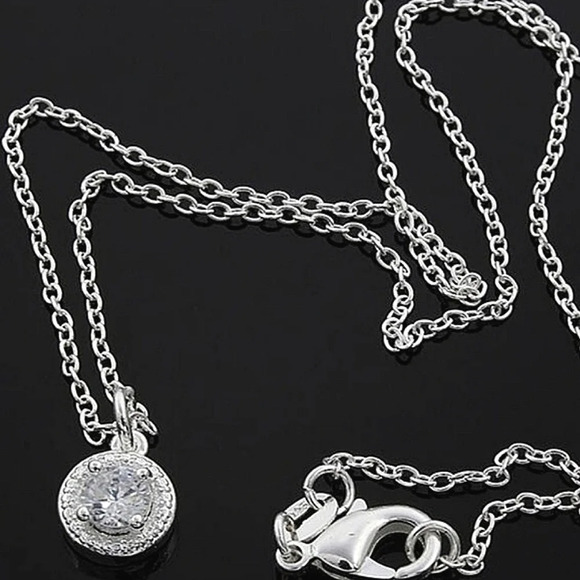 Solitaire Pave Diamond Pendant Necklace | 18k Gold Plated - Picture 3 of 15